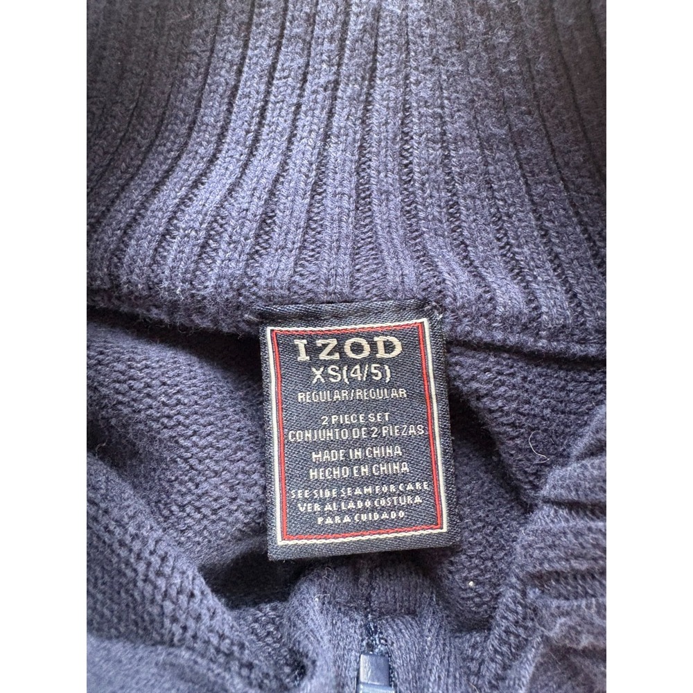 IZOD‎ Sweater Pullover 1/4 Zip Boys XS (4/5) Blue Gray Red White Logo Preppy - Picture 2 of 7